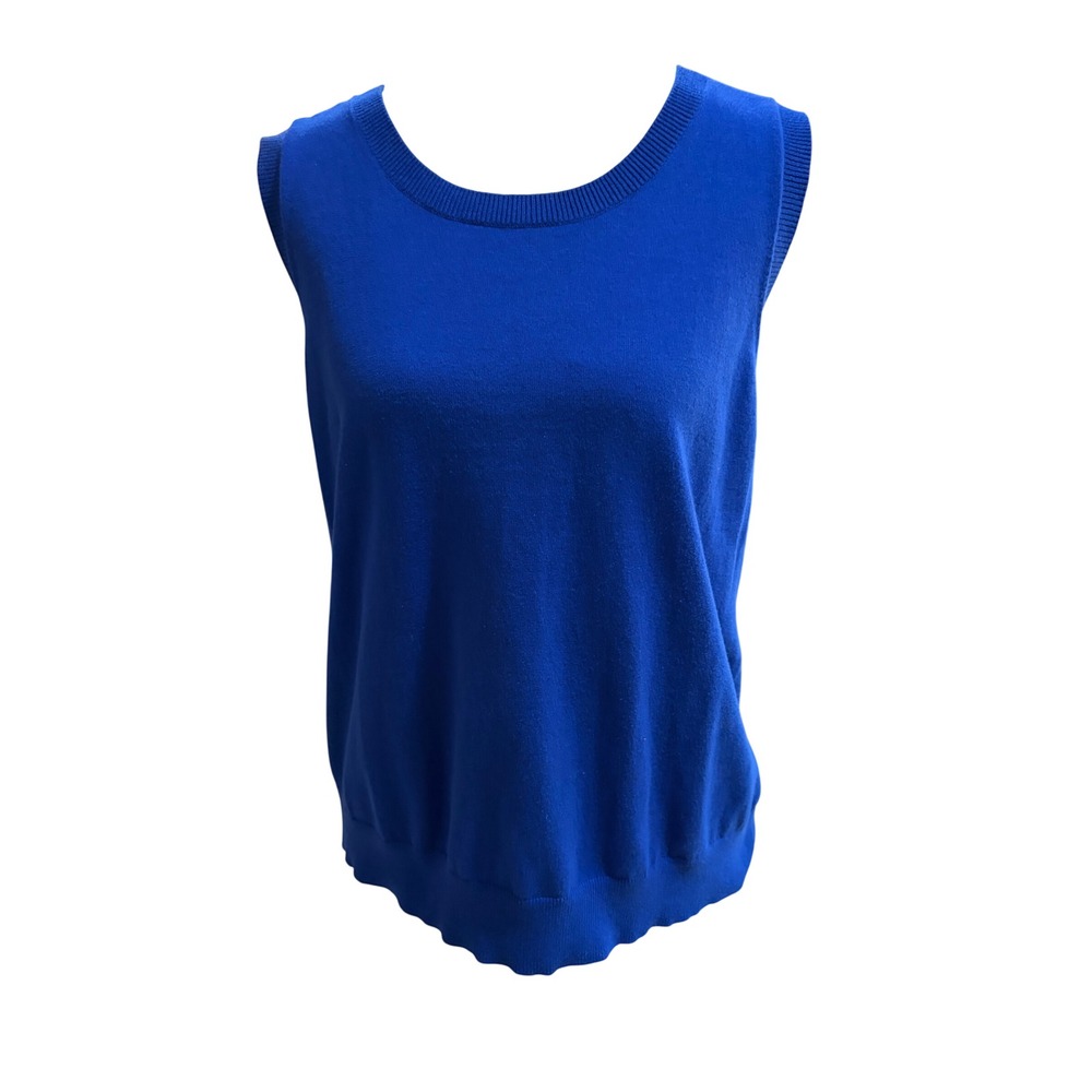 Talbots Womens Royal Blue Pima Cotton Sleeveless Sweater Vest XL Office classic
